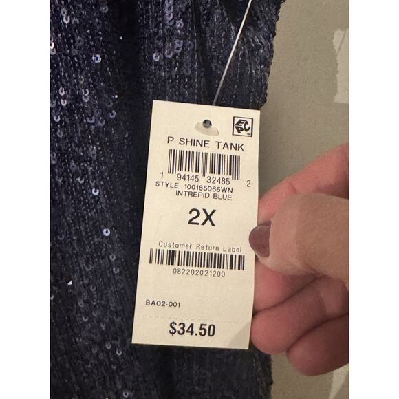 On 34th Sequined Tank Shell Sz 2X NWT Blue Sparkle NYE Holiday Party Women Plus - Picture 2 of 7